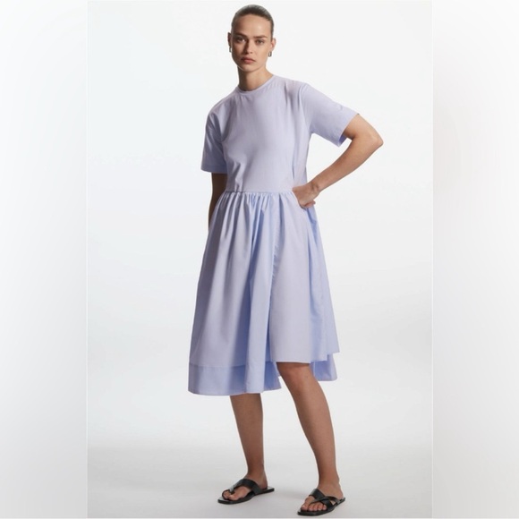 COS Light Blue Asymmetrical A-Line Cotton T-shirt Dress Asymmetrical